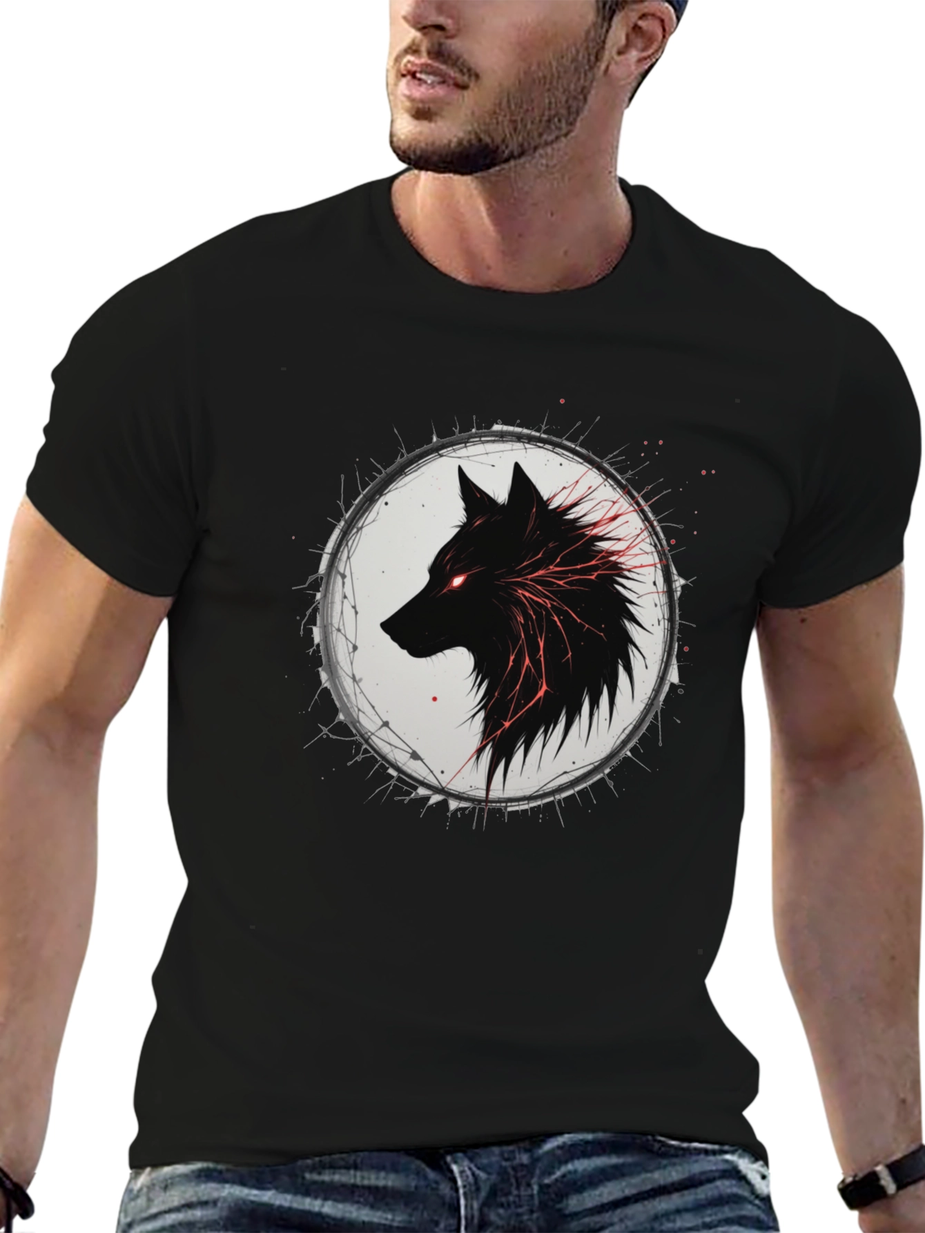 Black Wolf Graphic Tee - Mens Fashion