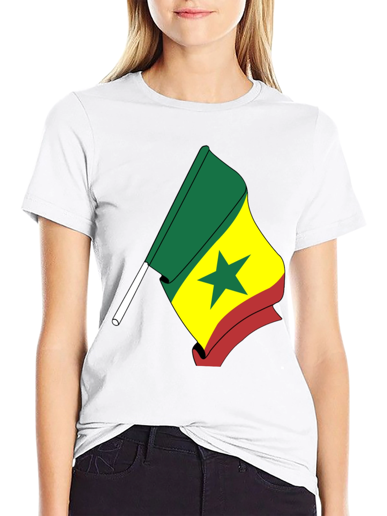Senegal Flag Graphic T-Shirt - Black Crew Neck Tee