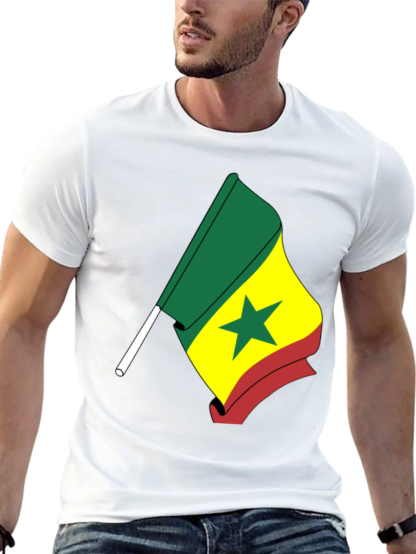 Senegal Flag Graphic T-Shirt - Black Crew Neck Tee