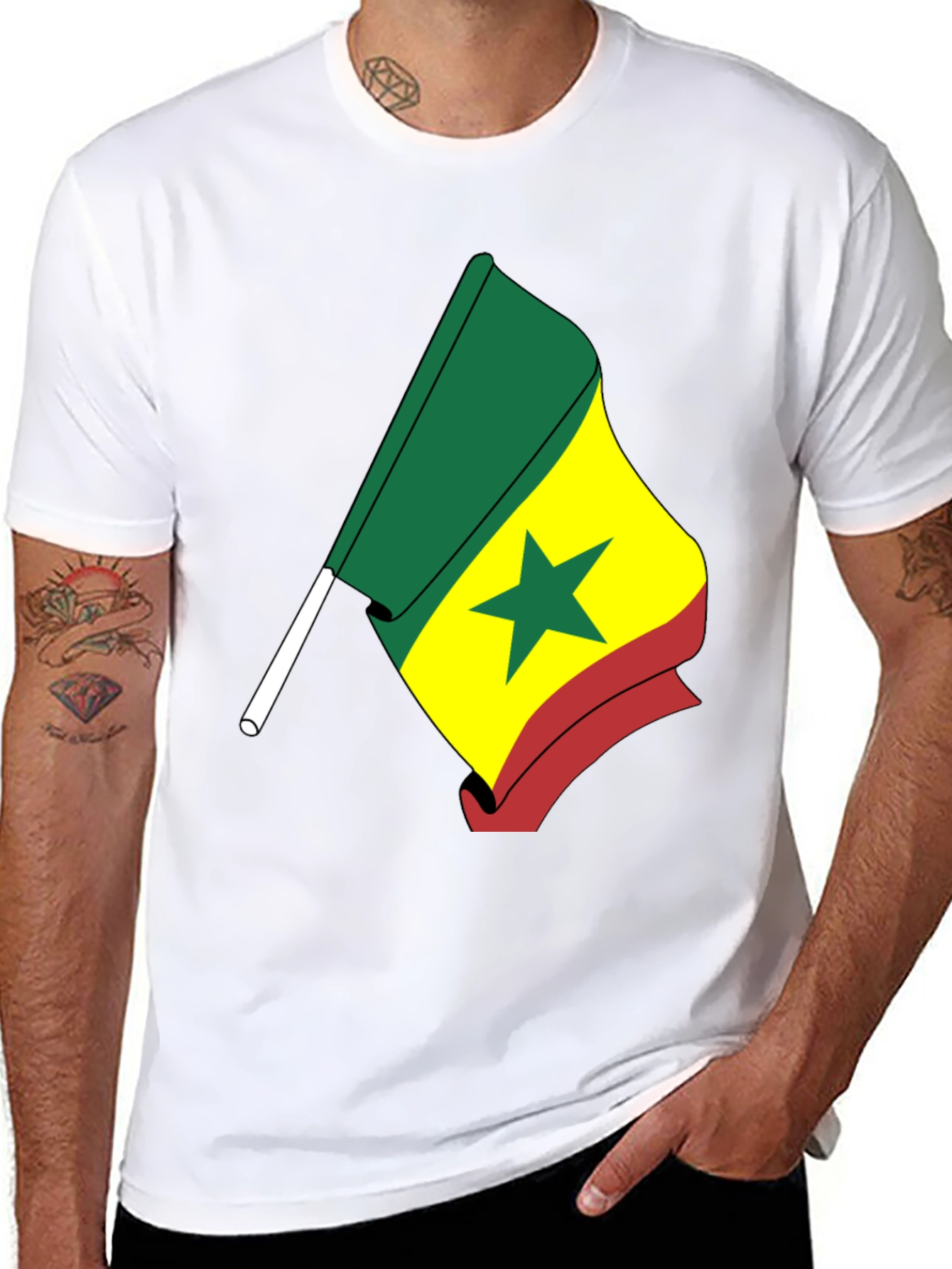 Senegal Flag Graphic T-Shirt - Black Crew Neck Tee