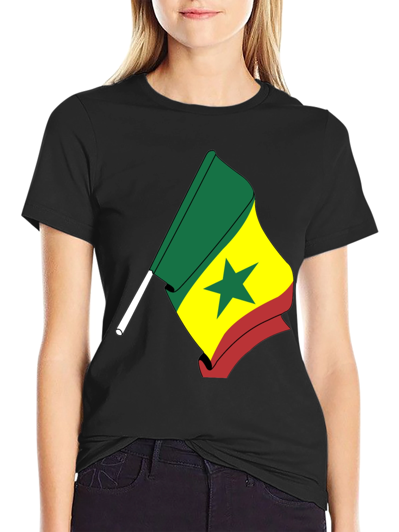 Senegal Flag Graphic T-Shirt - Black Crew Neck Tee