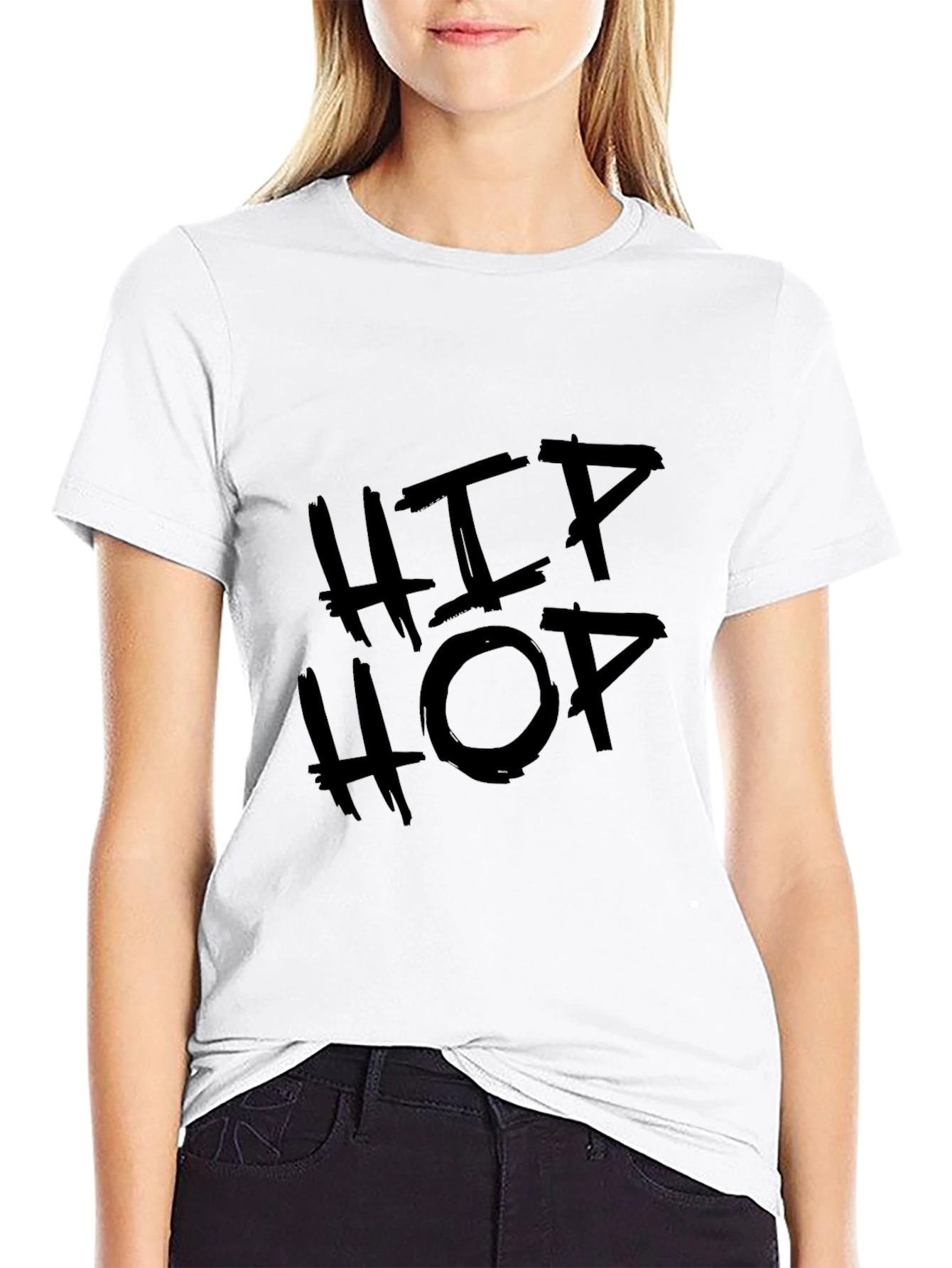Hip Hop Graphic Tee - Black Cotton T-Shirt