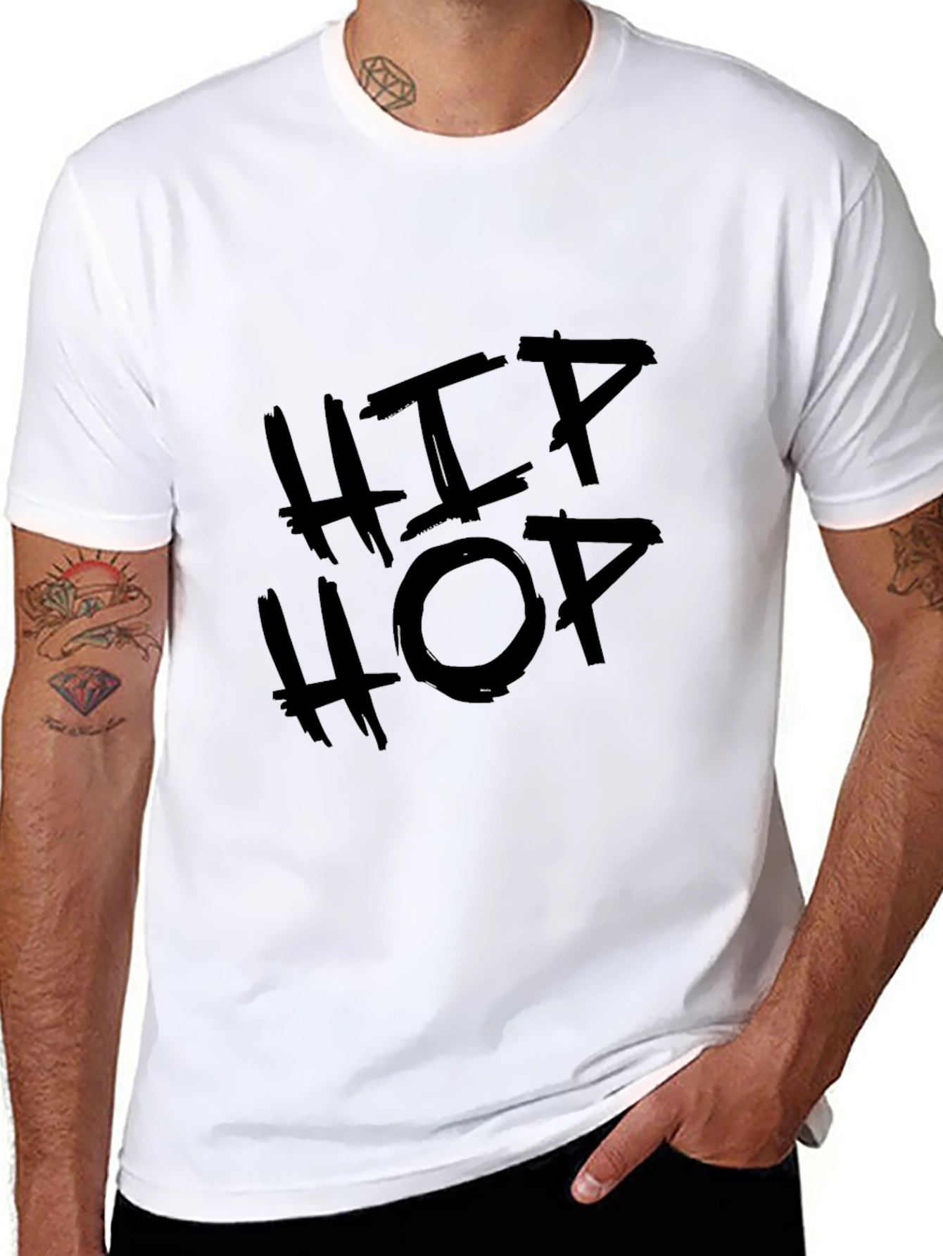 Hip Hop Graphic Tee - Black Cotton T-Shirt