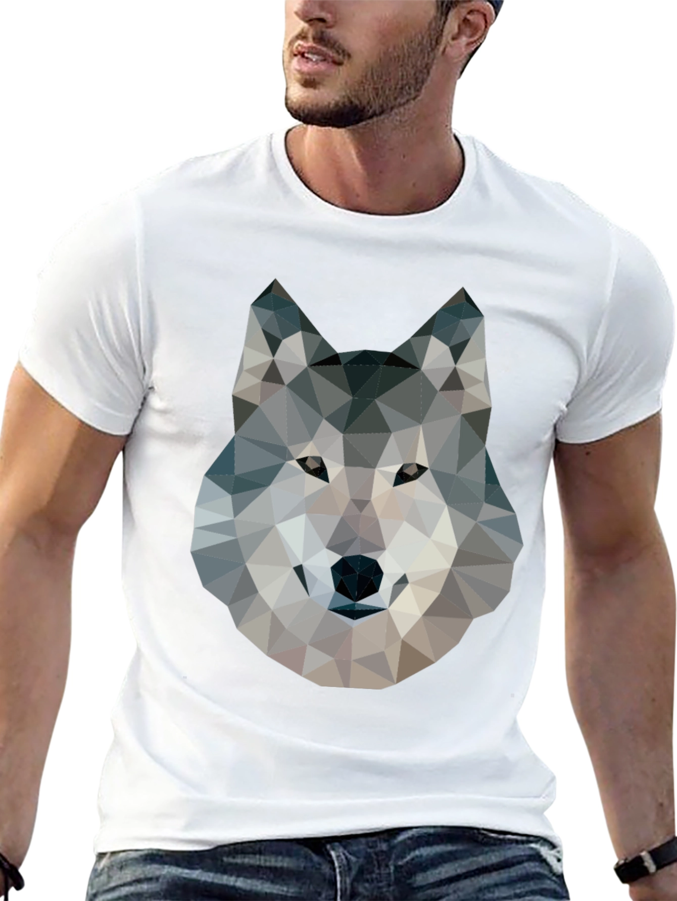 Geometric Wolf Graphic Tee - Modern Animal Print T-Shirt