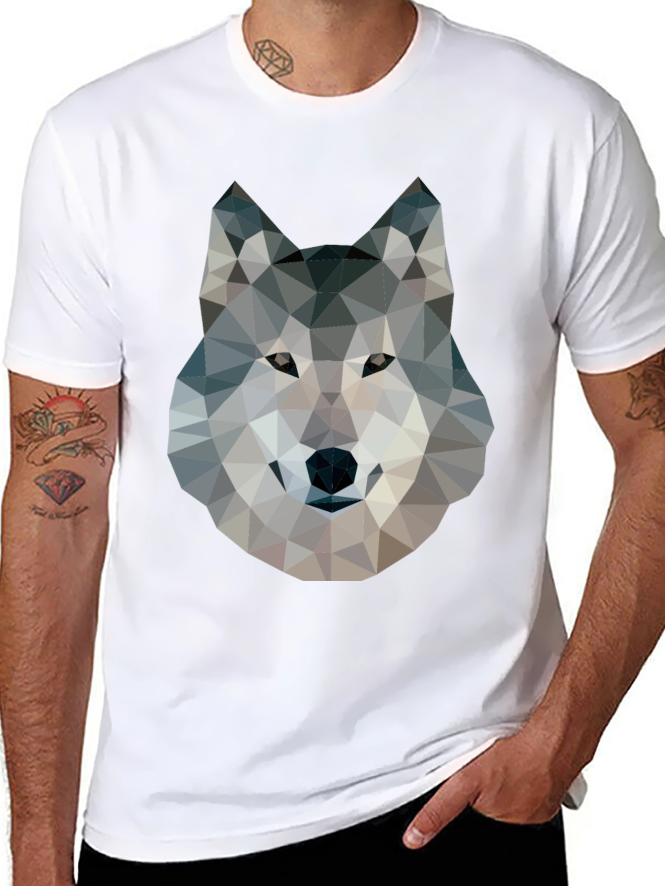 Geometric Wolf Graphic Tee - Modern Animal Print T-Shirt
