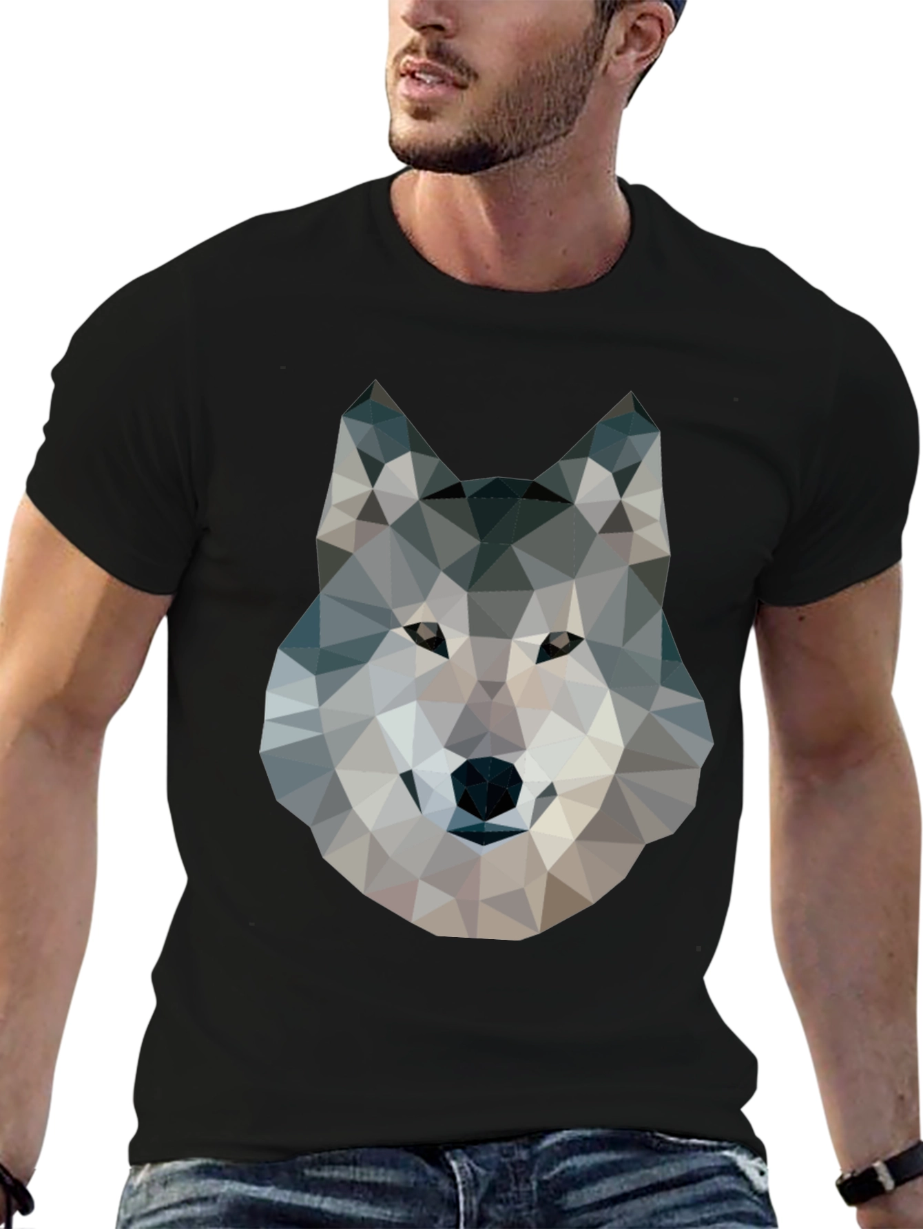 Geometric Wolf Graphic Tee - Modern Animal Print T-Shirt