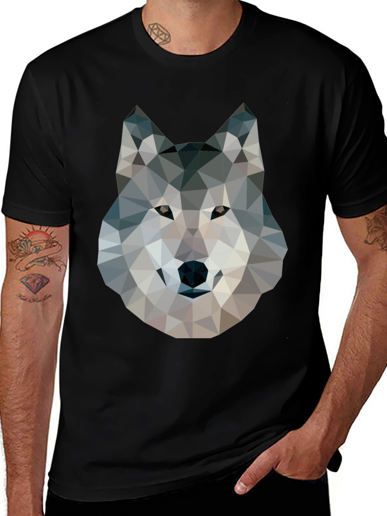 Geometric Wolf Graphic Tee - Modern Animal Print T-Shirt