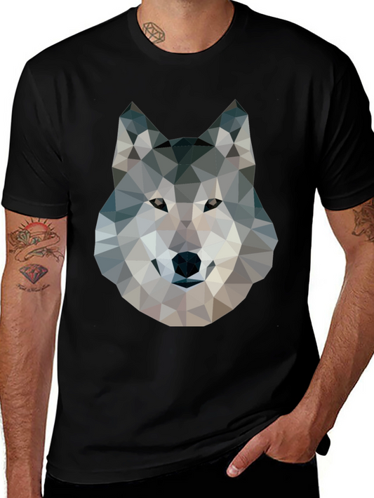 Geometric Wolf Graphic Tee - Modern Animal Print T-Shirt
