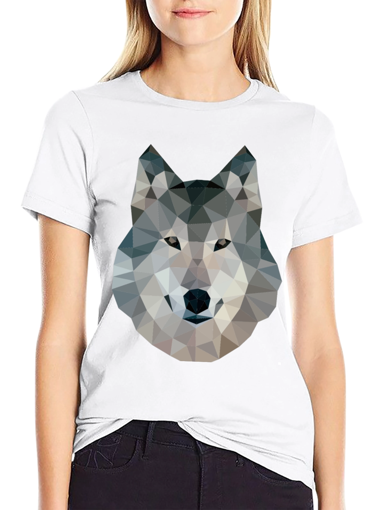 Geometric Wolf Graphic Tee - Modern Animal Print T-Shirt
