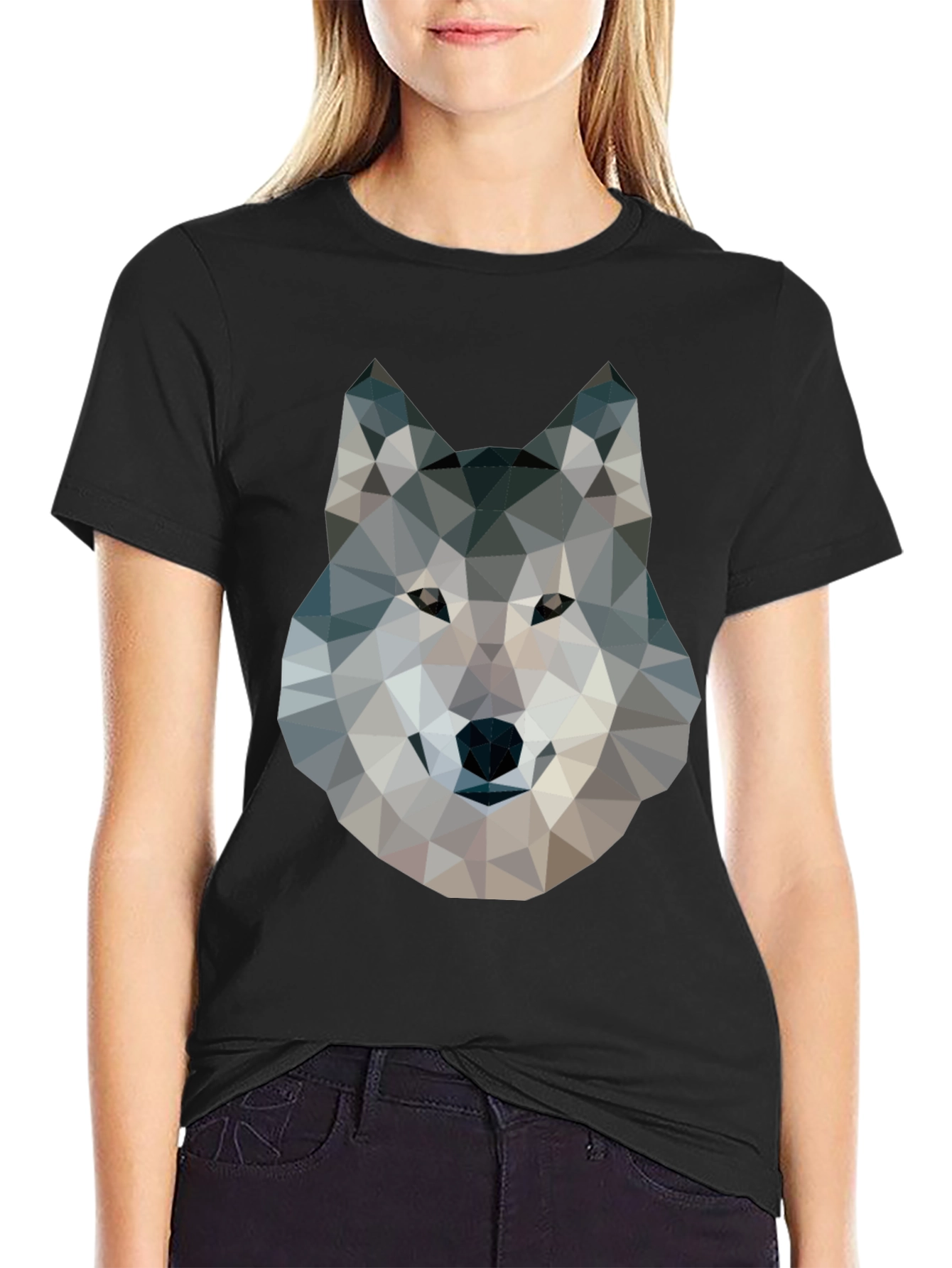 Geometric Wolf Graphic Tee - Modern Animal Print T-Shirt