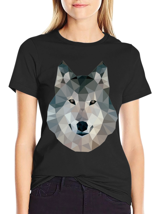 Geometric Wolf Graphic Tee - Modern Animal Print T-Shirt