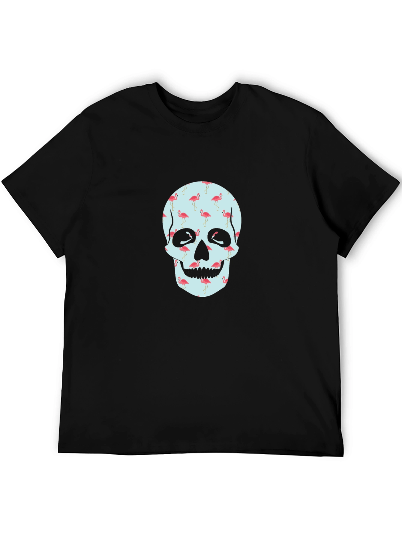 Flamingo Skull Graphic Tee - Black