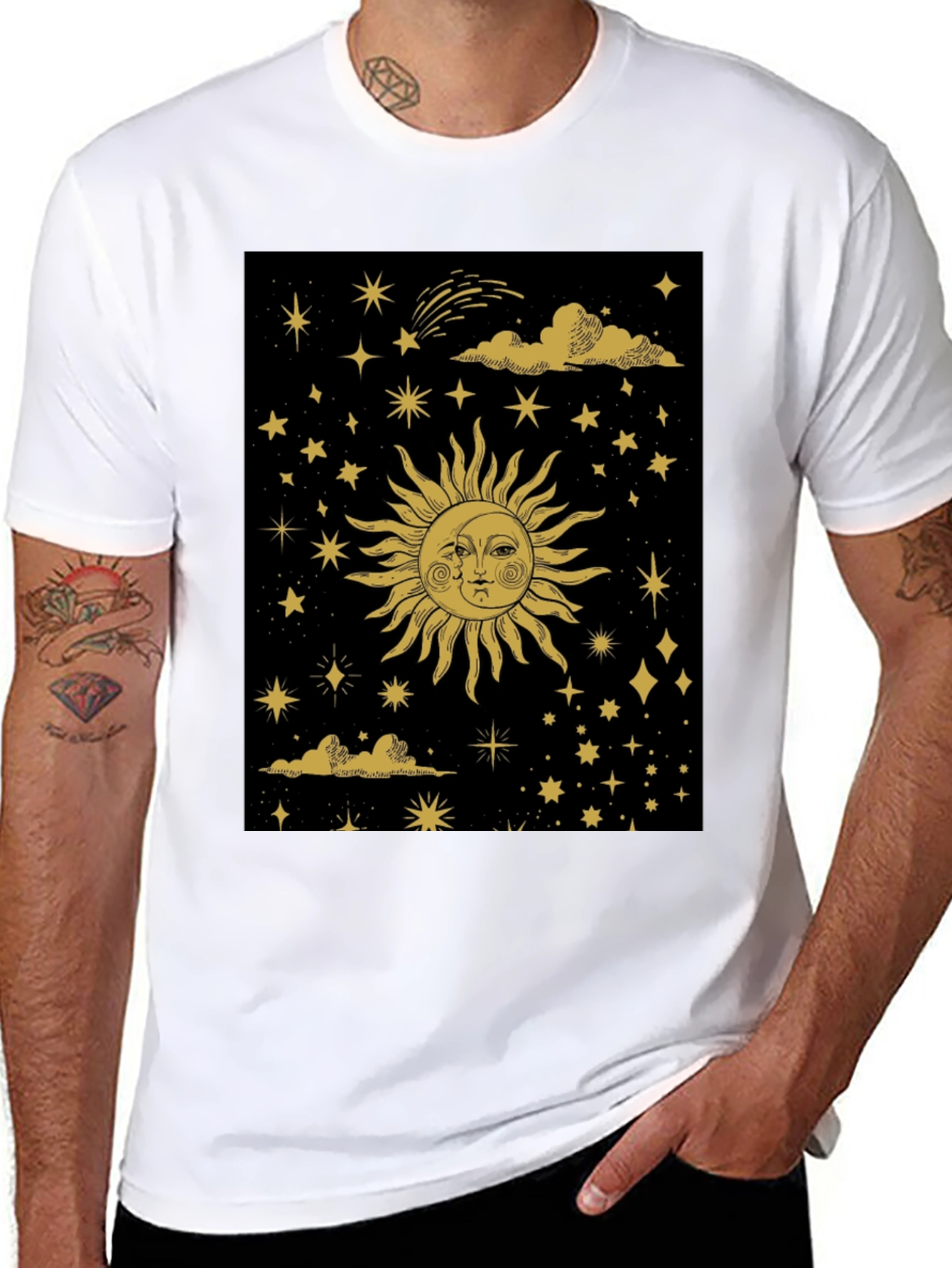 Celestial Sun & Moon Graphic Tee - Black