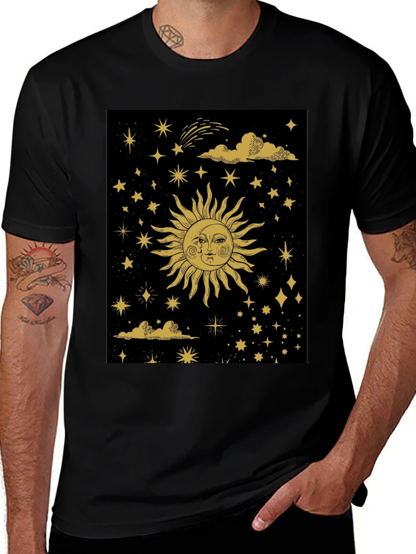 Celestial Sun & Moon Graphic Tee - Black