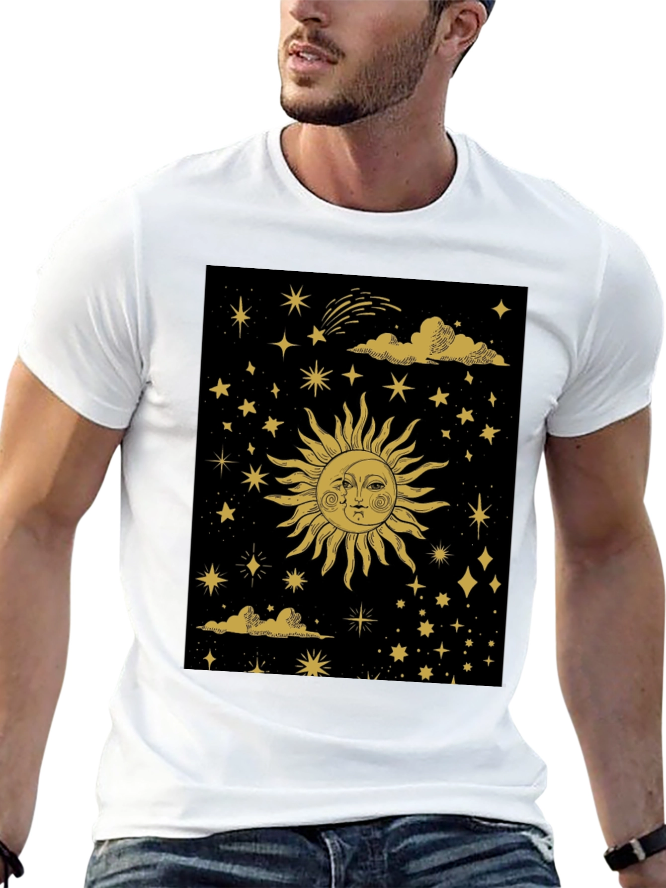 Celestial Sun & Moon Graphic Tee - Black