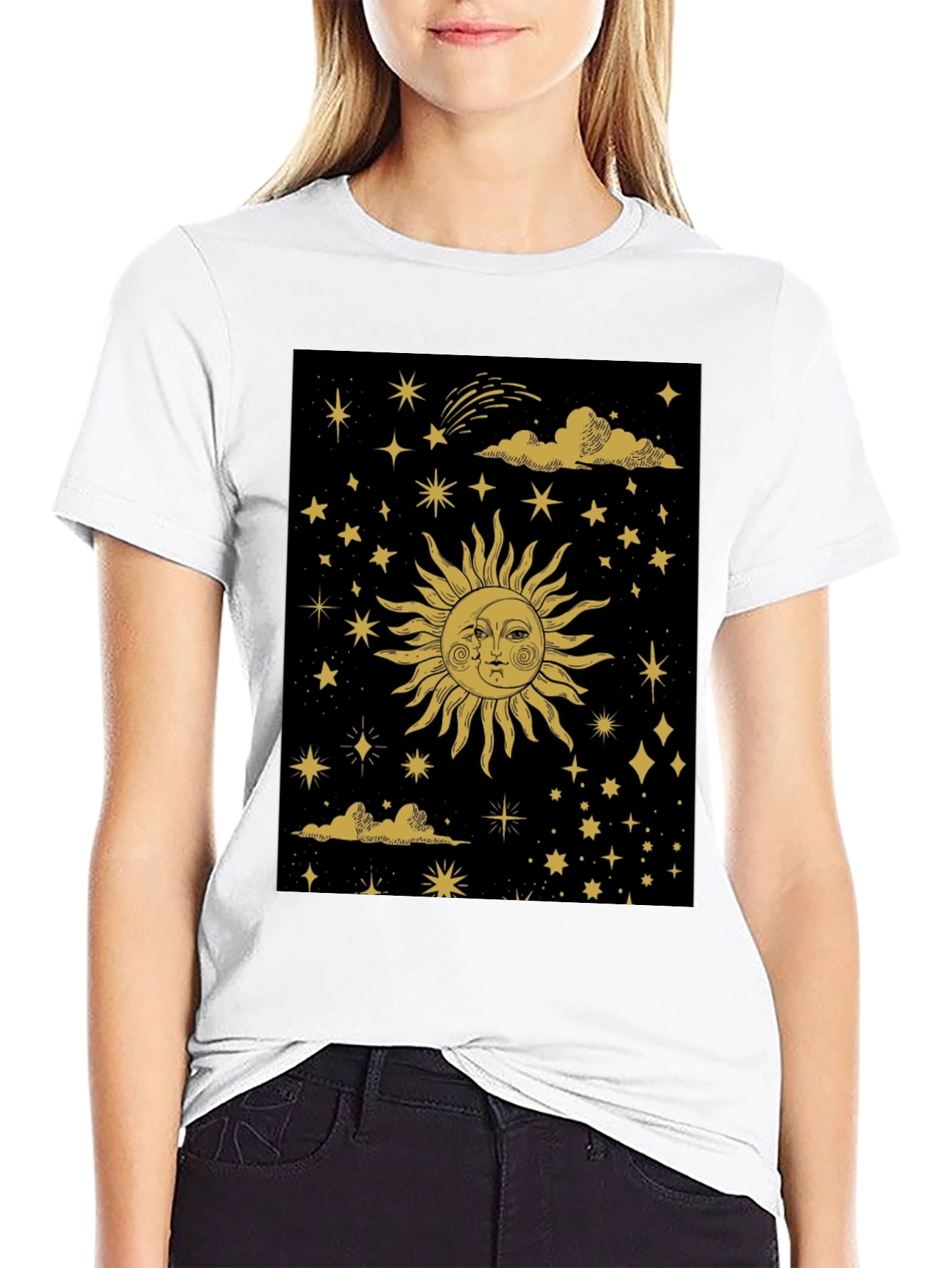Celestial Sun & Moon Graphic Tee - Black