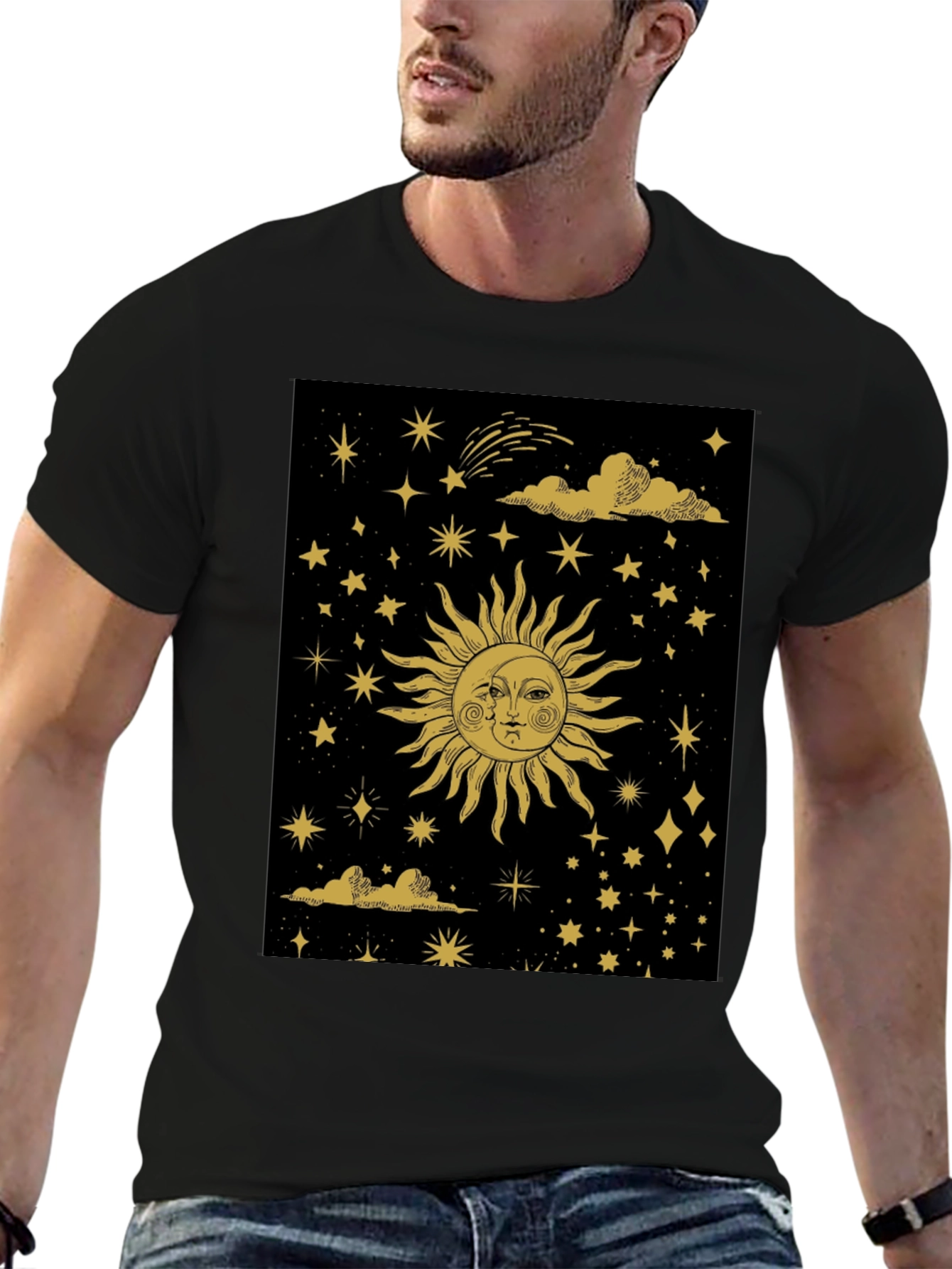 Celestial Sun & Moon Graphic Tee - Black