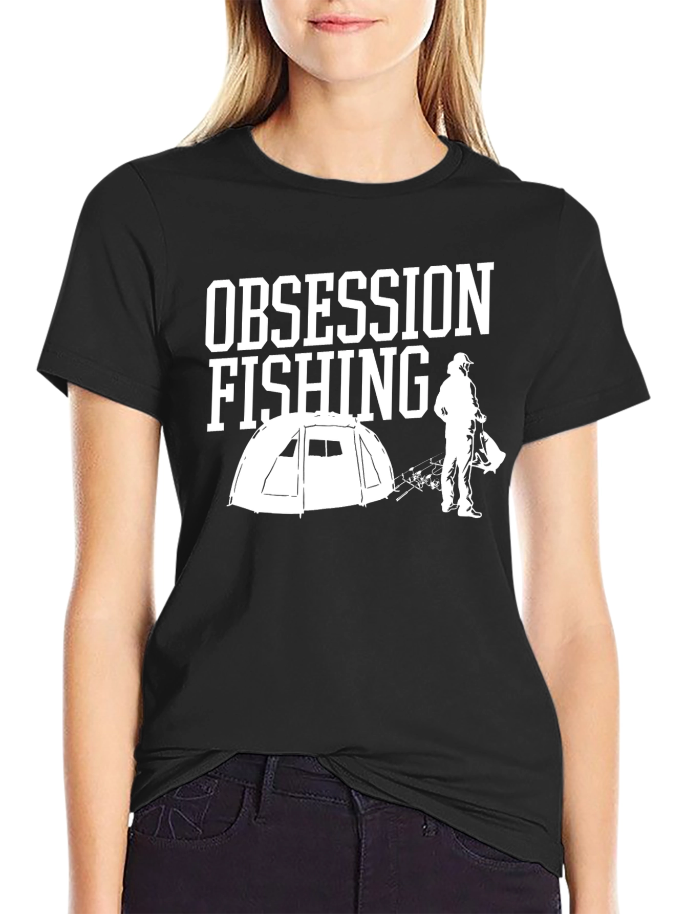 Obsession Fishing Graphic Tee - Mens Black Cotton T-Shirt