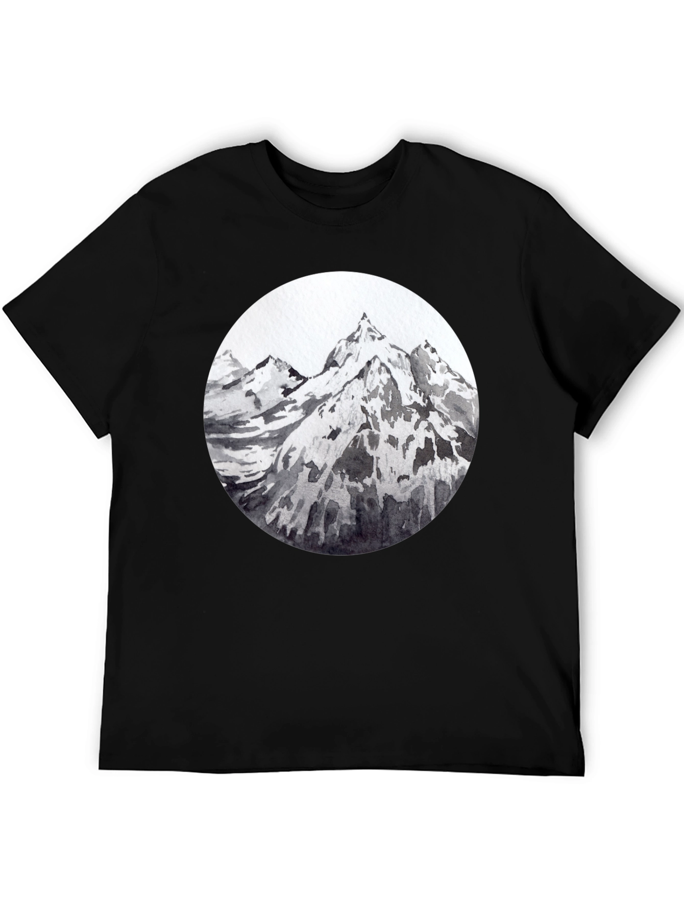 Mountain Peaks Graphic Tee - Black Cotton T-Shirt