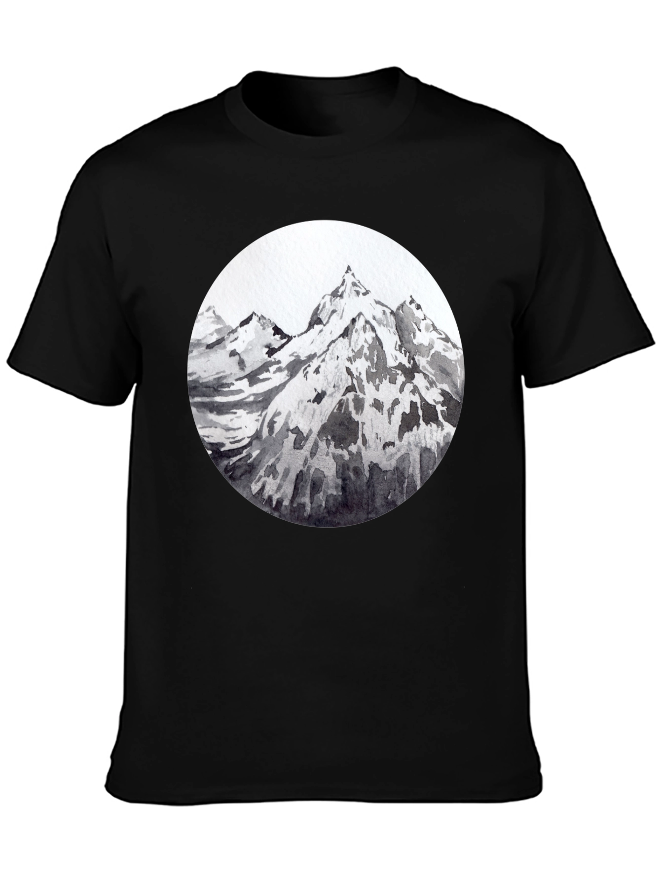 Mountain Peaks Graphic Tee - Black Cotton T-Shirt