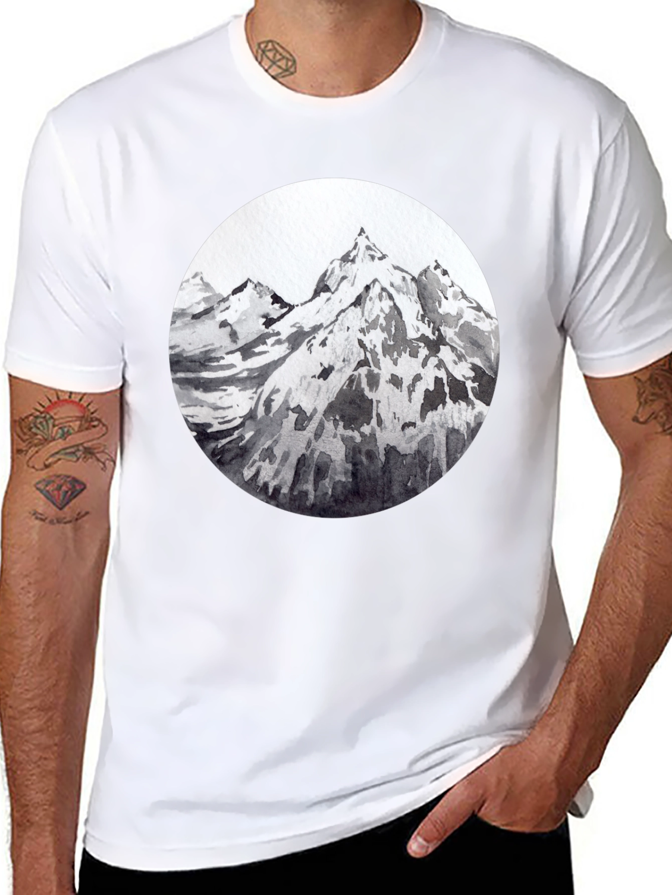 Mountain Peaks Graphic Tee - Black Cotton T-Shirt