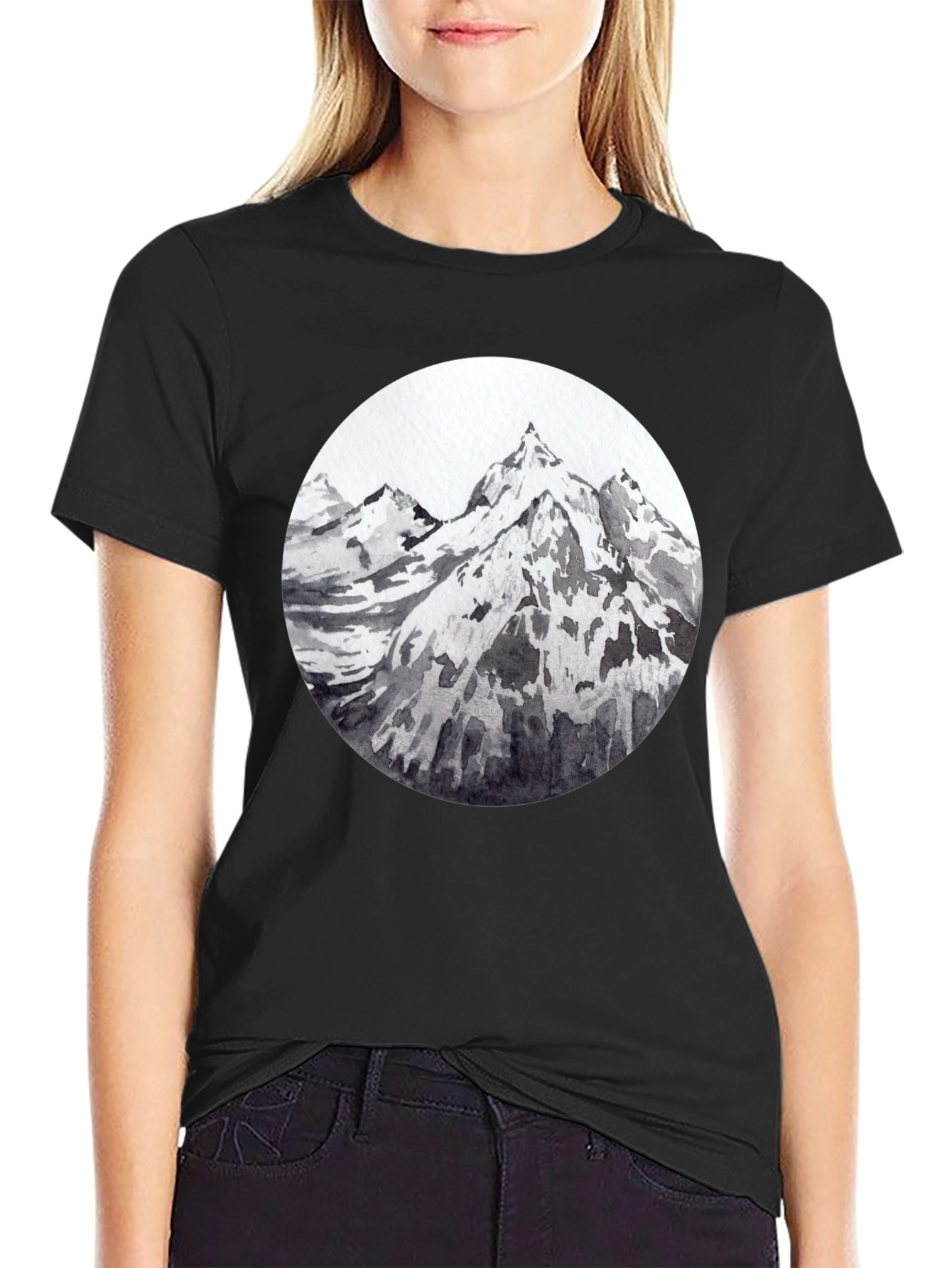 Mountain Peaks Graphic Tee - Black Cotton T-Shirt