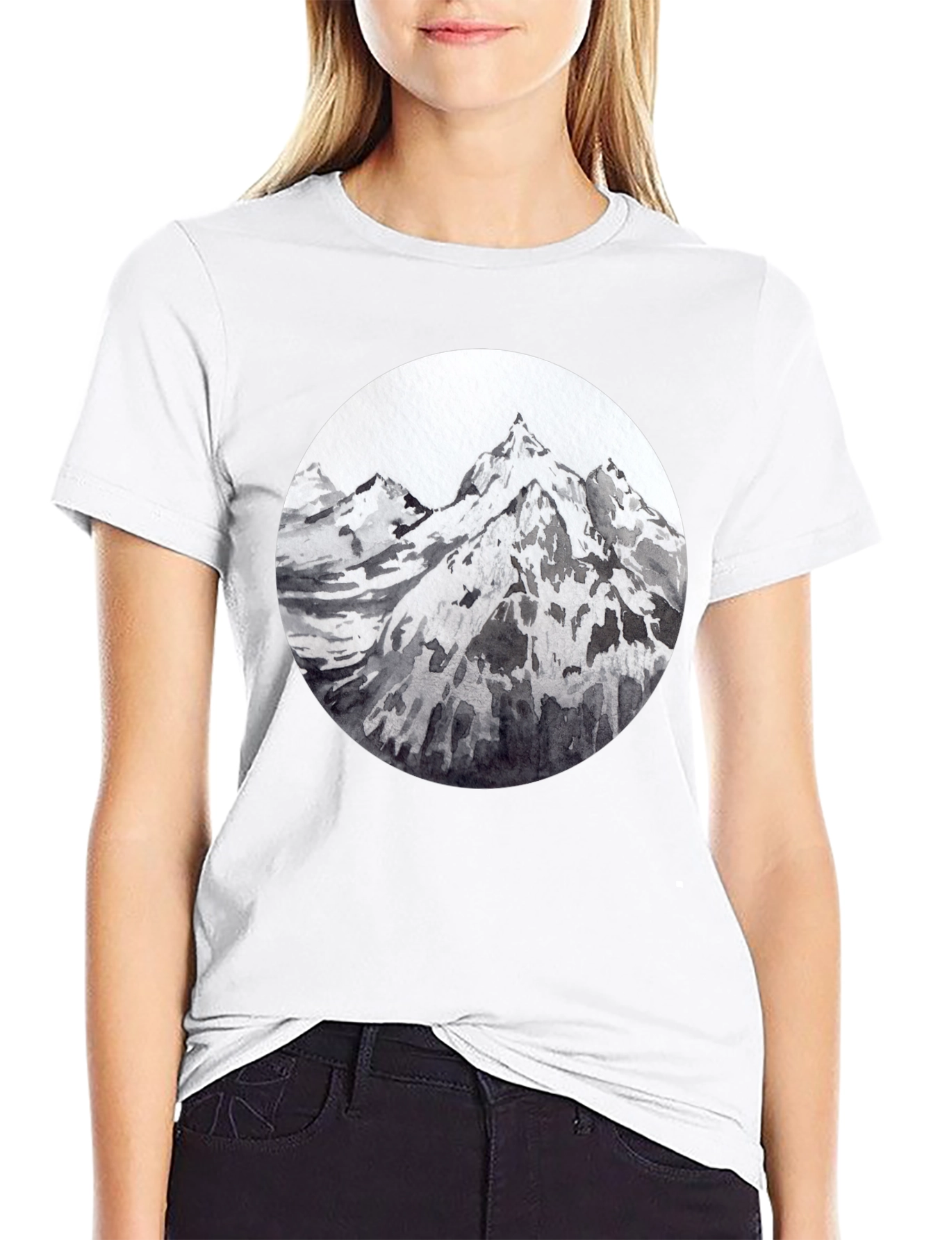 Mountain Peaks Graphic Tee - Black Cotton T-Shirt