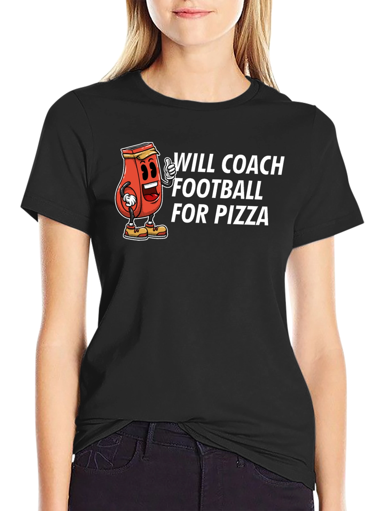 Will Coach Football for Pizza Black T-Shirt