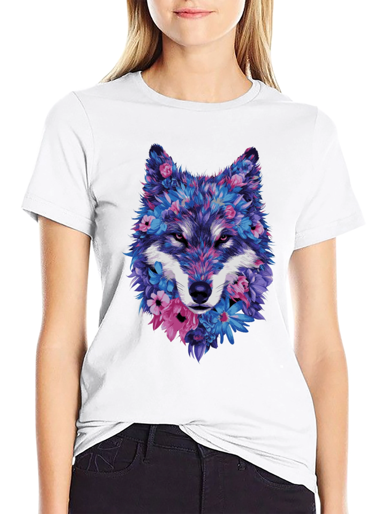 Floral Wolf Graphic Tee - Unique Design