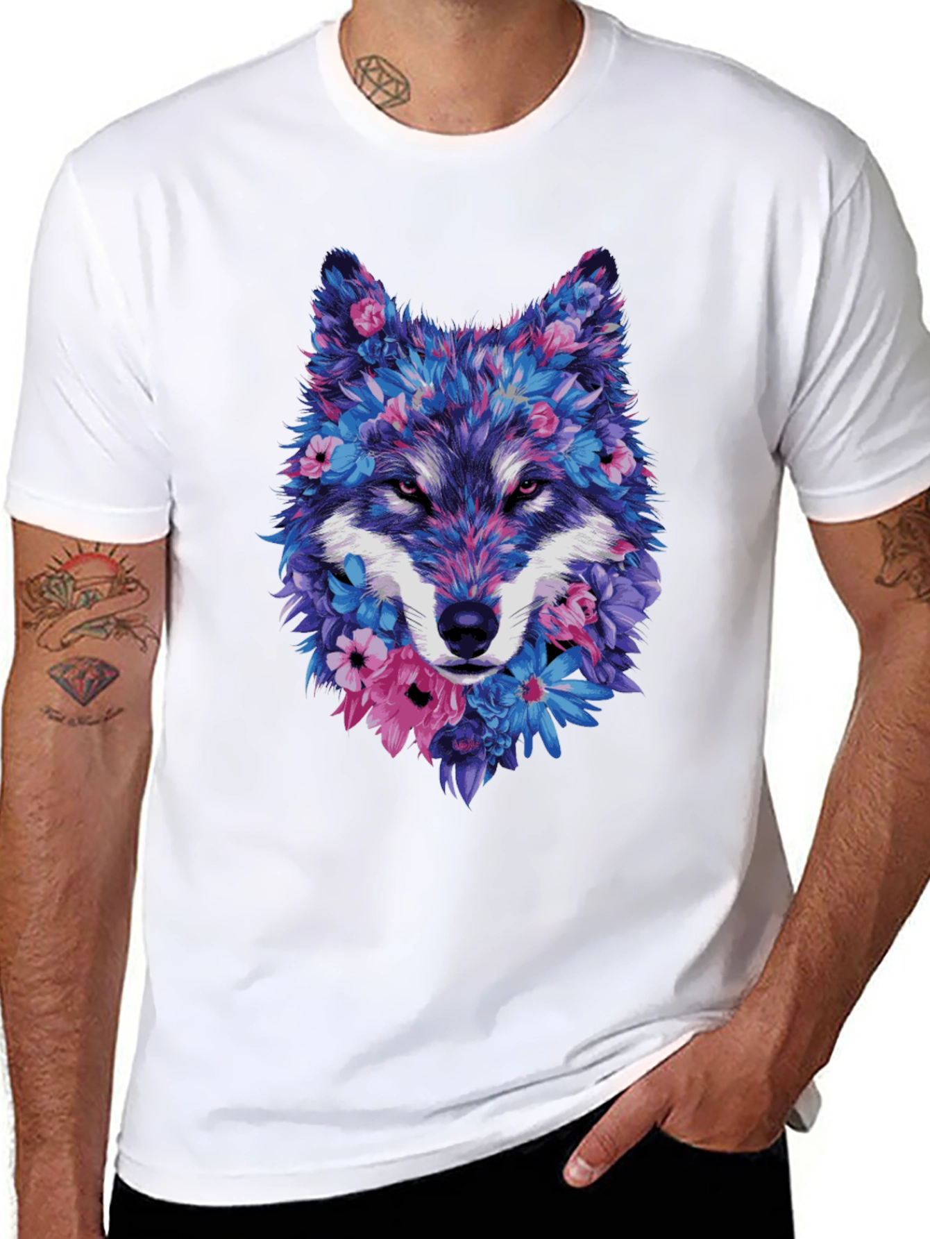Floral Wolf Graphic Tee - Unique Design