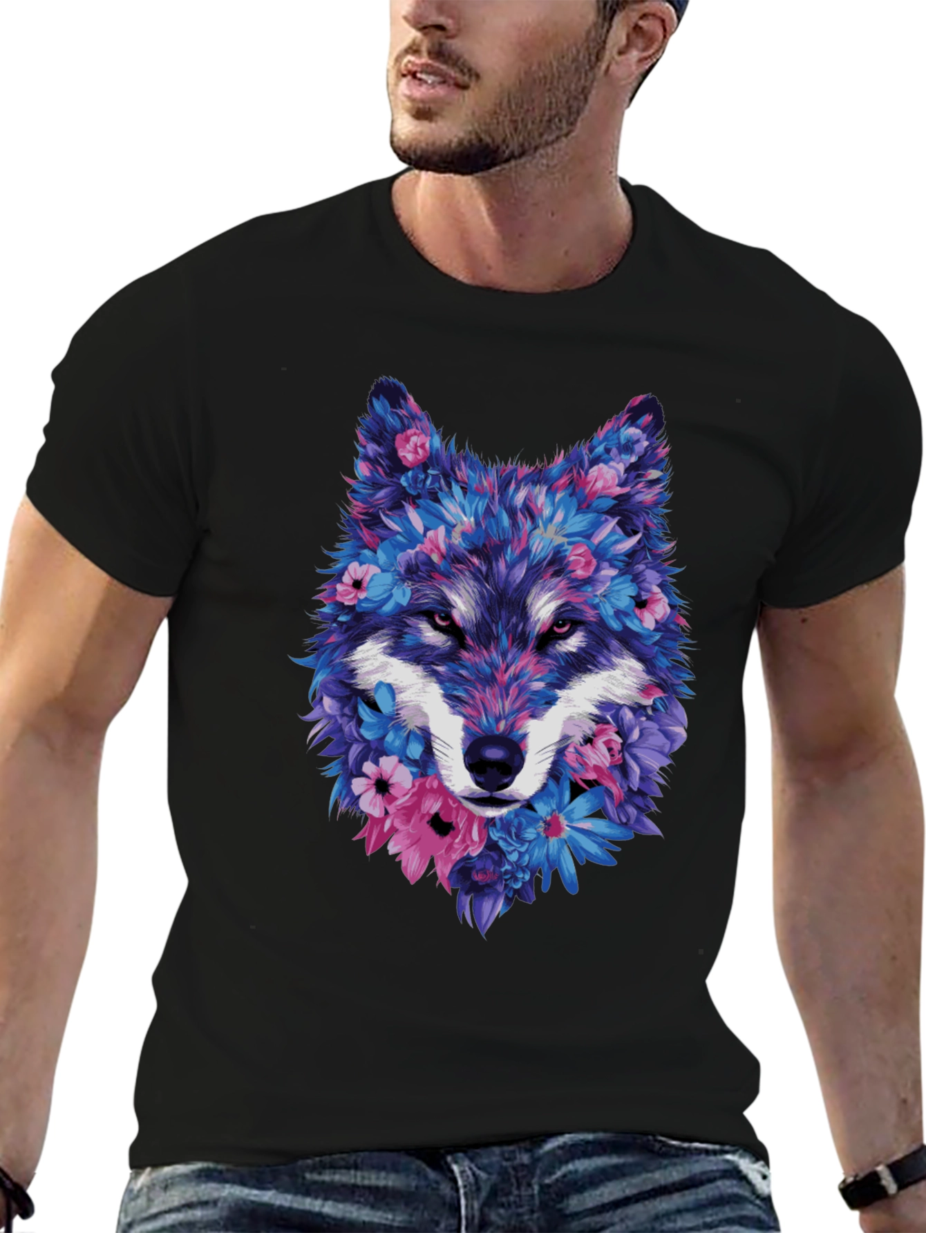 Floral Wolf Graphic Tee - Unique Design