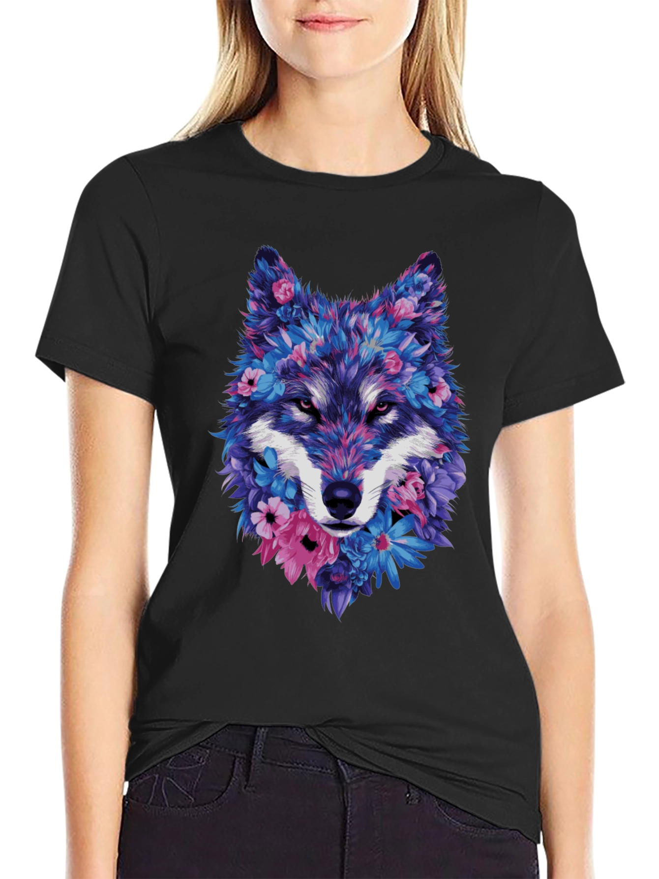 Floral Wolf Graphic Tee - Unique Design