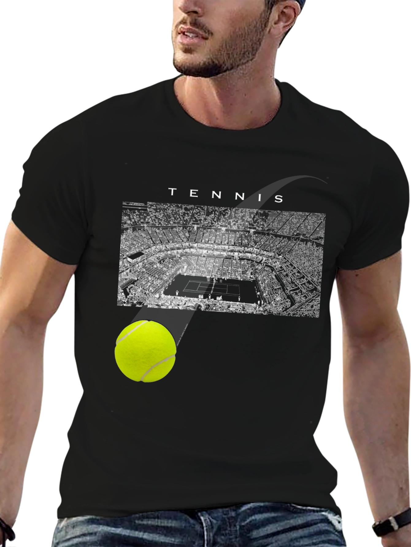 Tennis Court Graphic Tee - Sporty Black T-Shirt