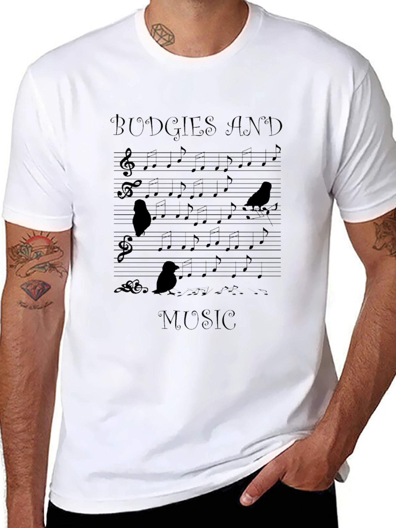 Budgies and Music Graphic T-Shirt - Unisex Tee
