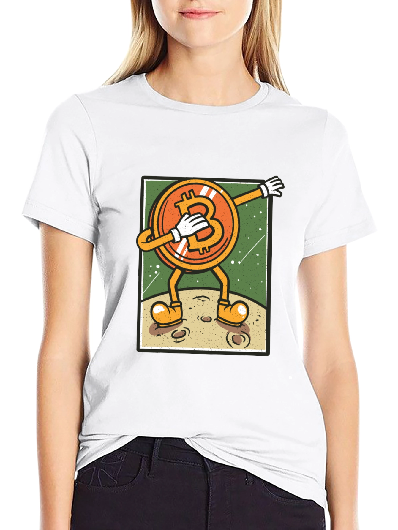 Bitcoin Dabbing to the Moon Graphic Tee