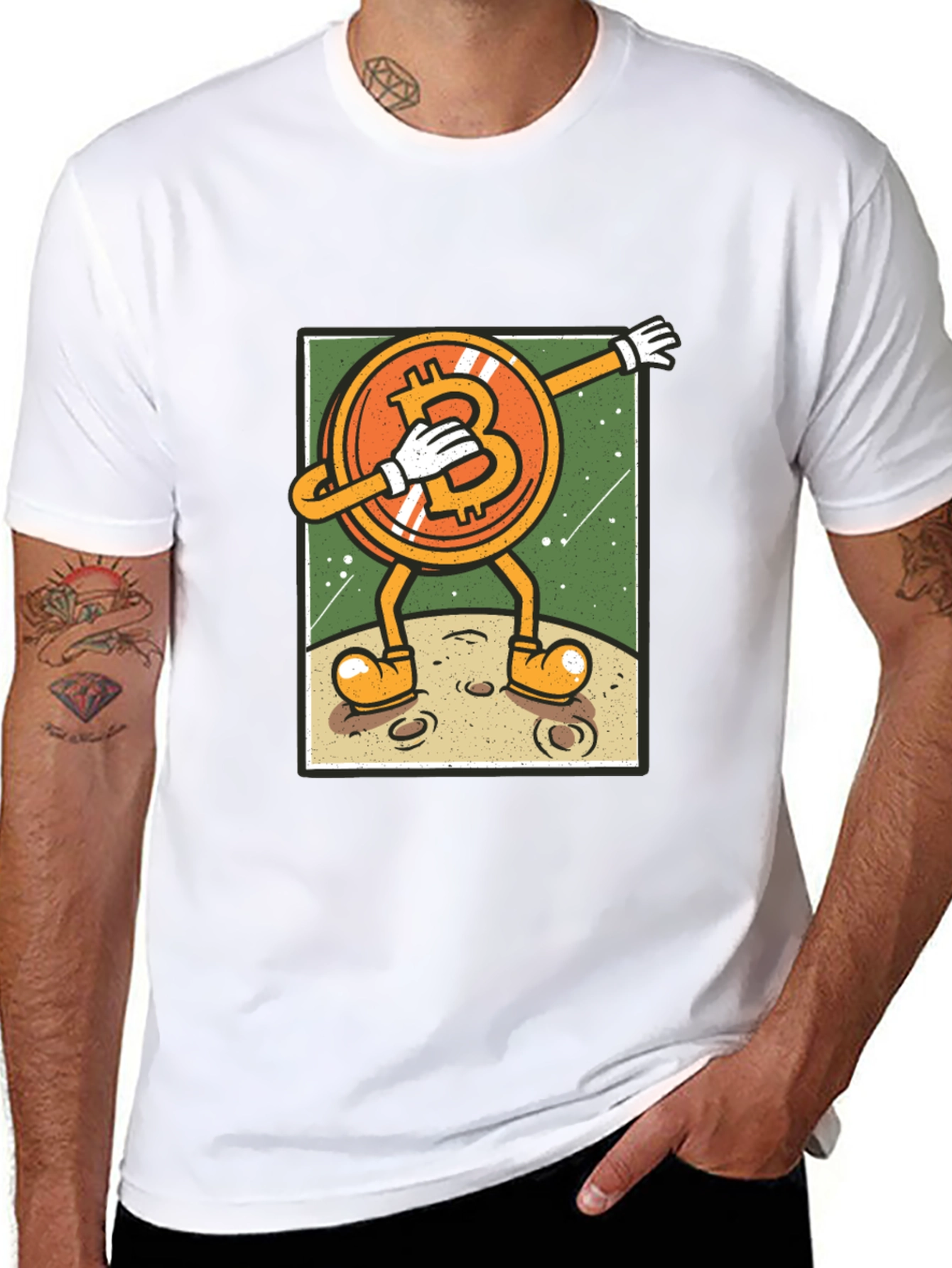 Bitcoin Dabbing to the Moon Graphic Tee