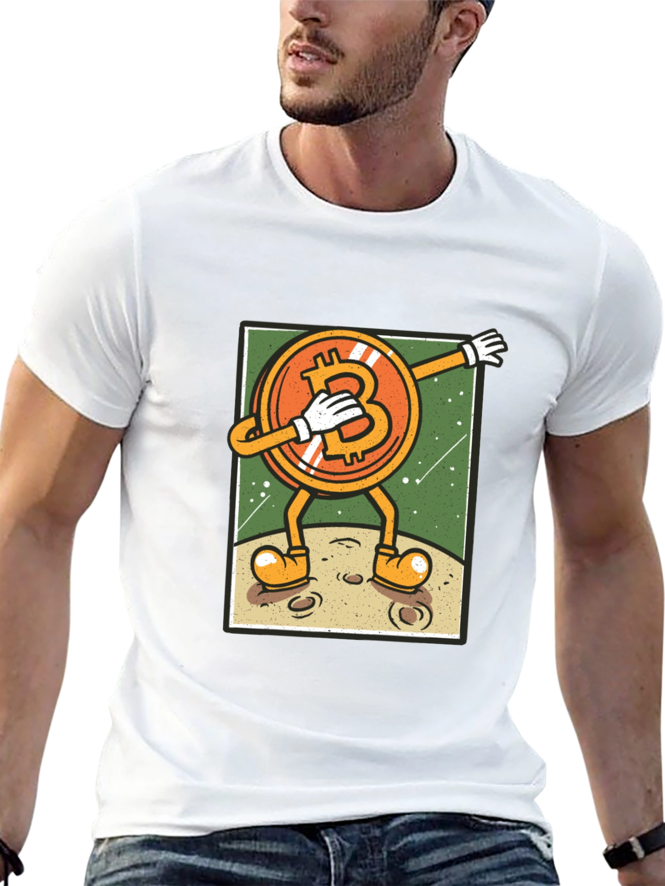 Bitcoin Dabbing to the Moon Graphic Tee