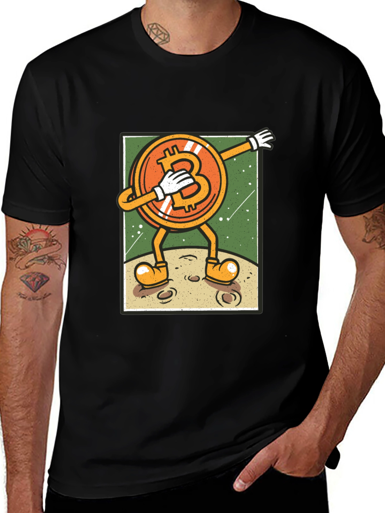 Bitcoin Dabbing to the Moon Graphic Tee