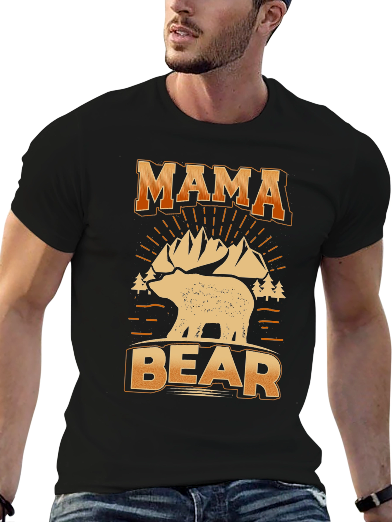 Mama Bear Graphic Tee - Black Cotton T-Shirt