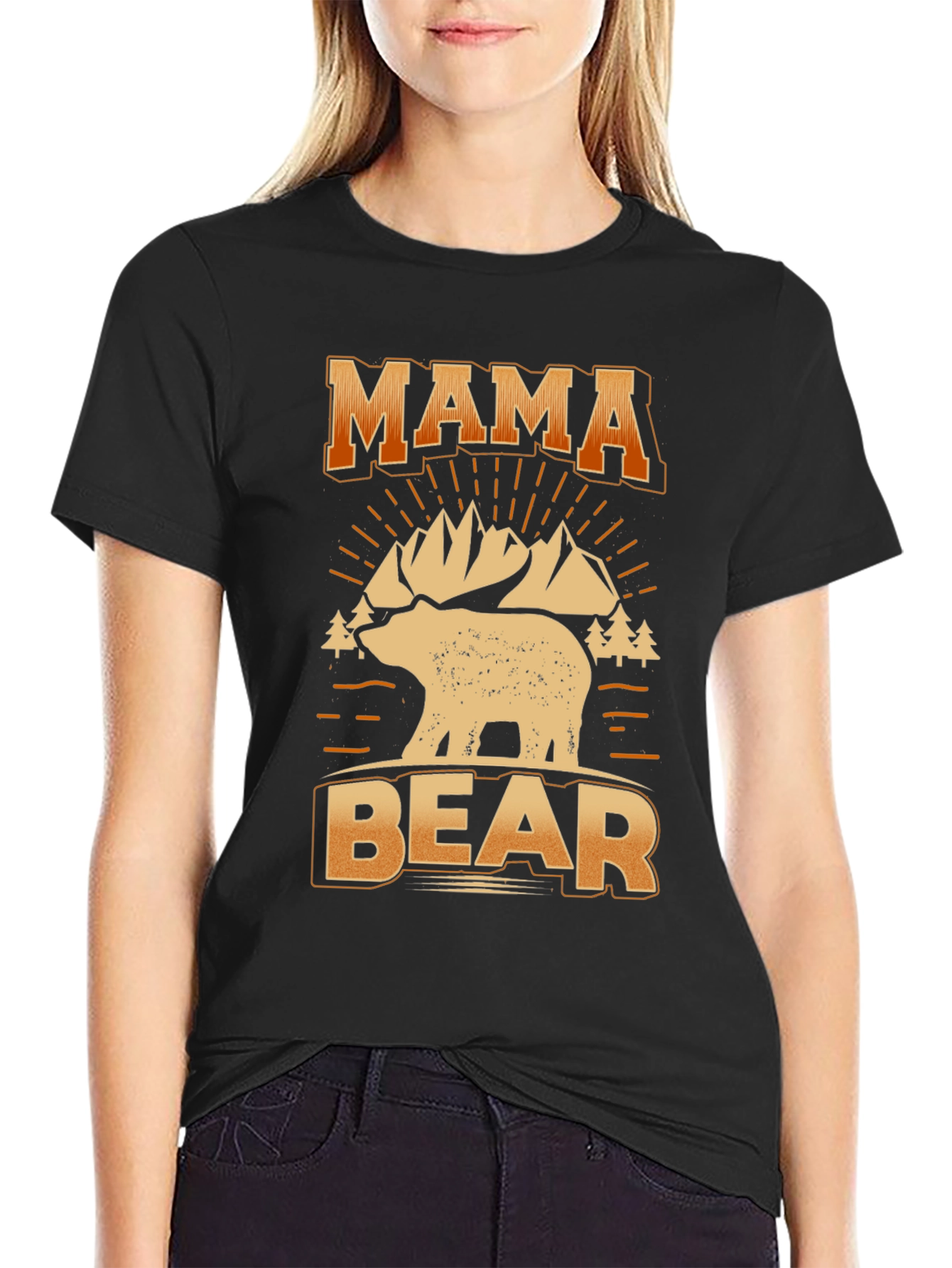 Mama Bear Graphic Tee - Black Cotton T-Shirt