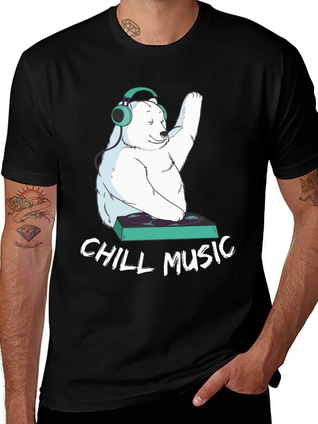 Chill Music Bear Graphic Tee - Cool DJ T-Shirt