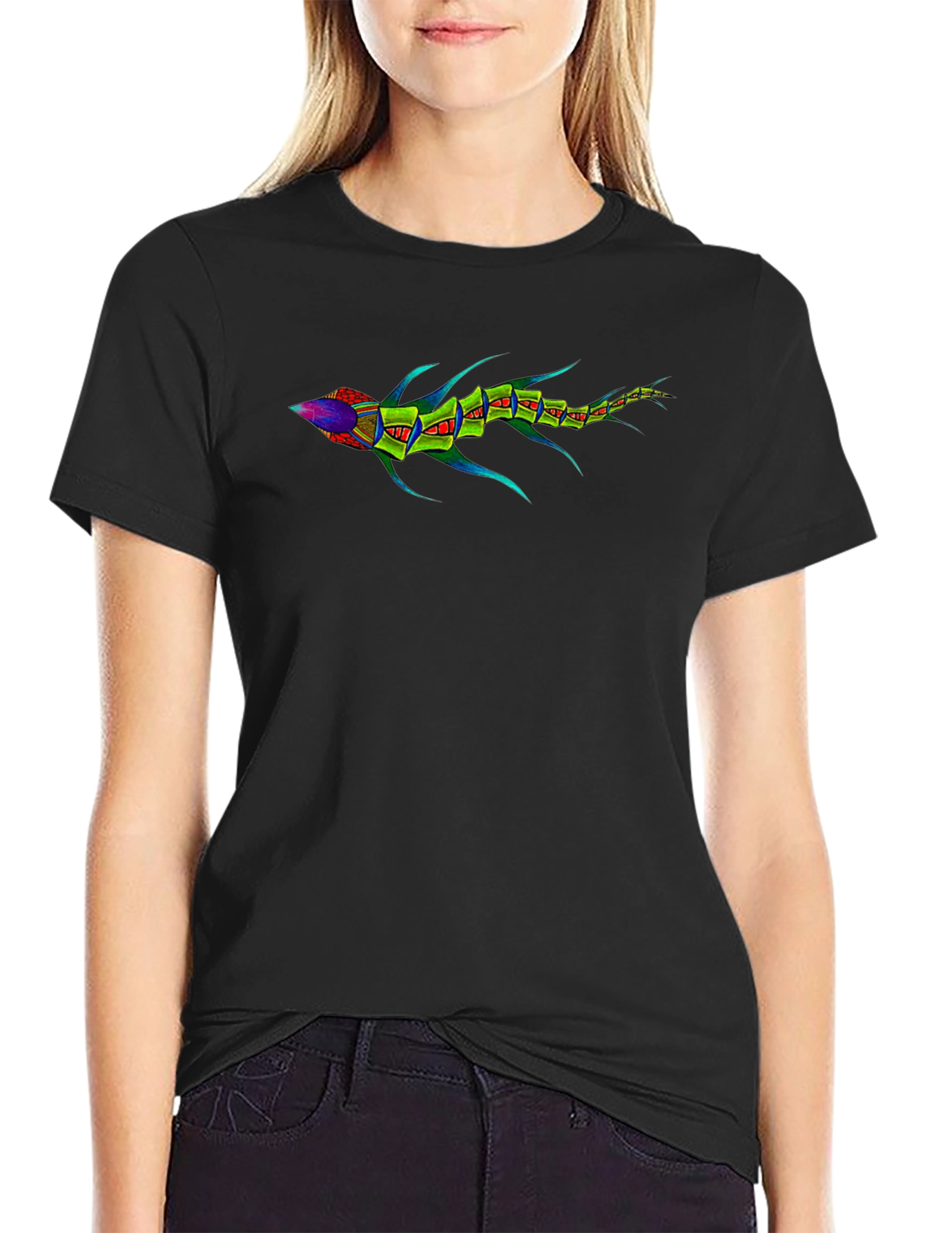 Geometric Fish Graphic Tee - Black