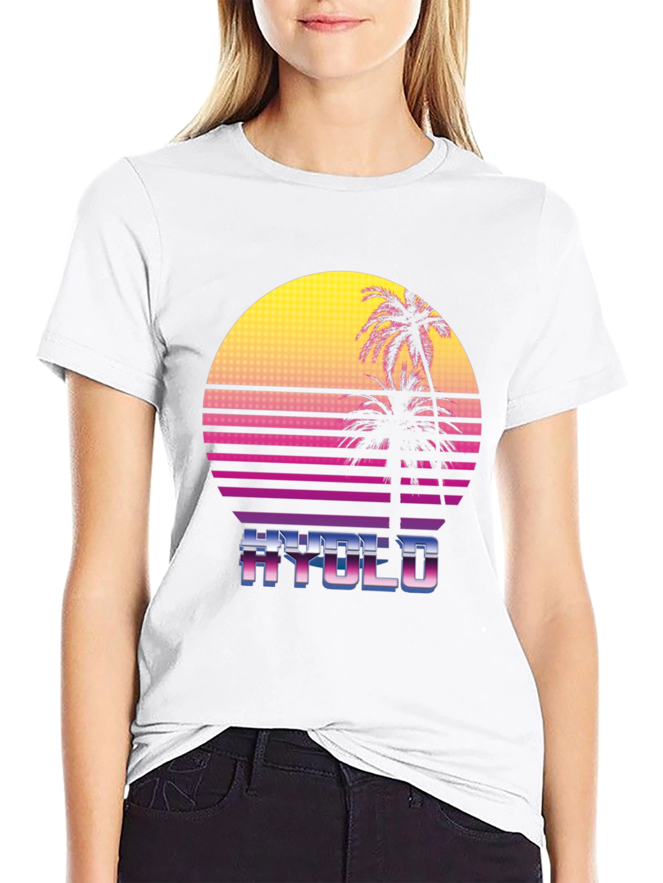 Retro Wave T-Shirt - HYOLO Palm Sunset Design