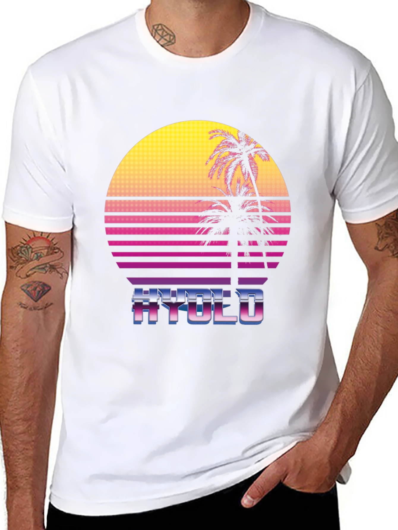 Retro Wave T-Shirt - HYOLO Palm Sunset Design