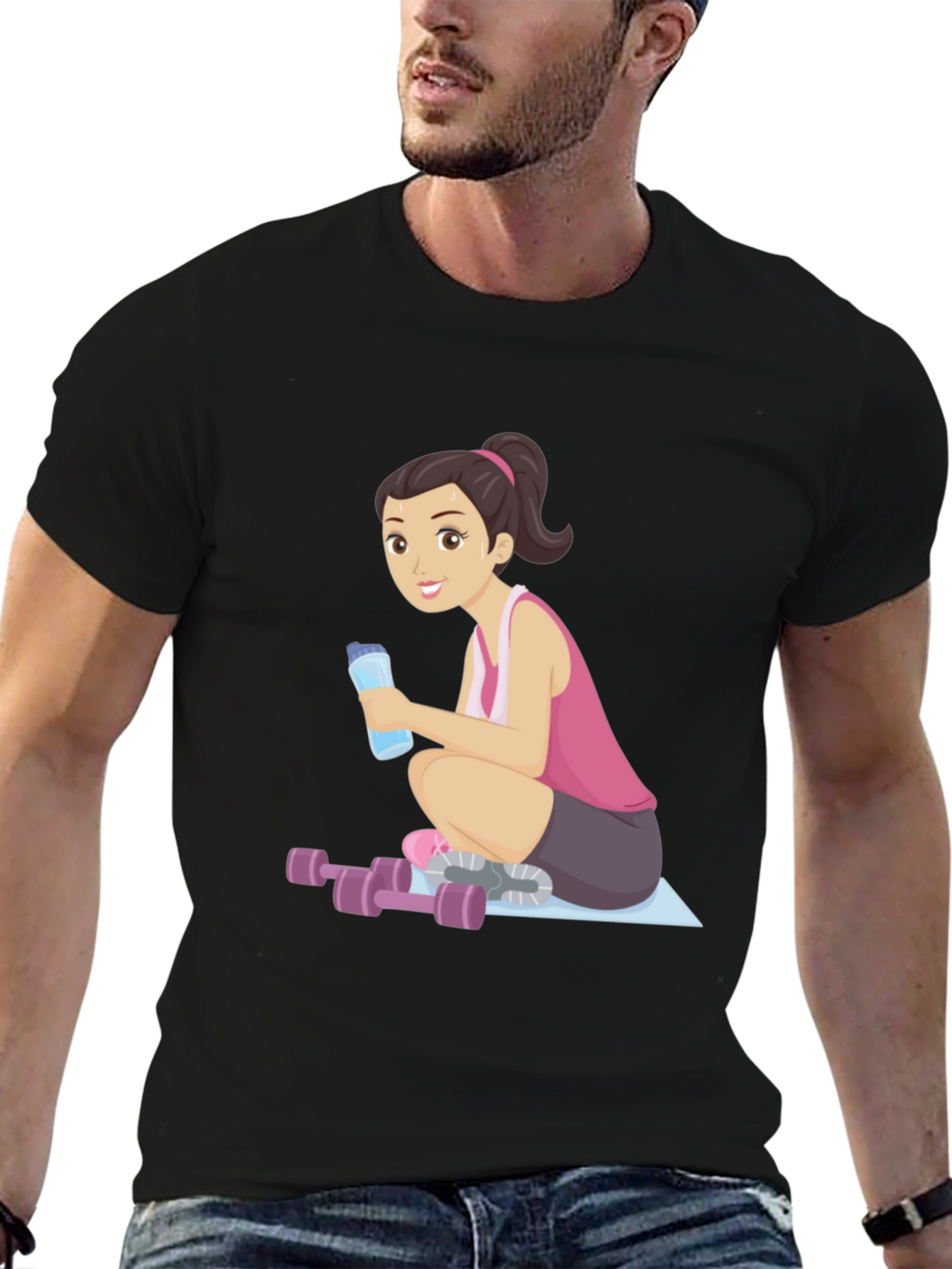 Workout Girl Graphic Tee - Black Casual T-Shirt