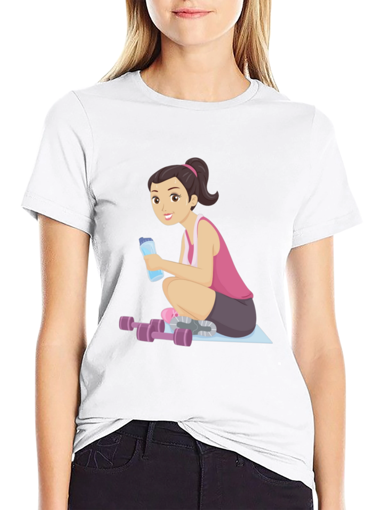 Workout Girl Graphic Tee - Black Casual T-Shirt