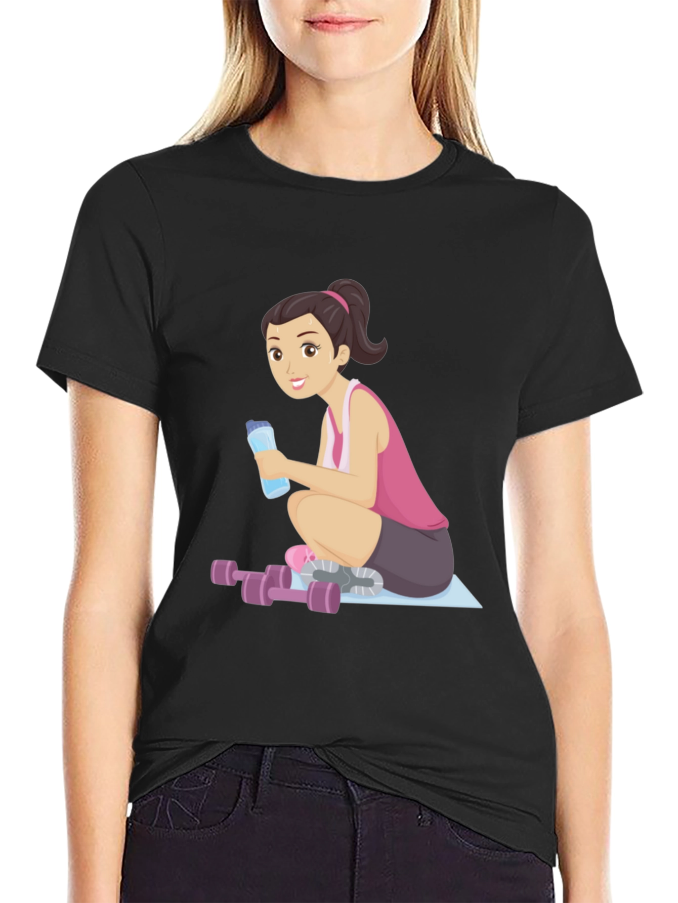 Workout Girl Graphic Tee - Black Casual T-Shirt