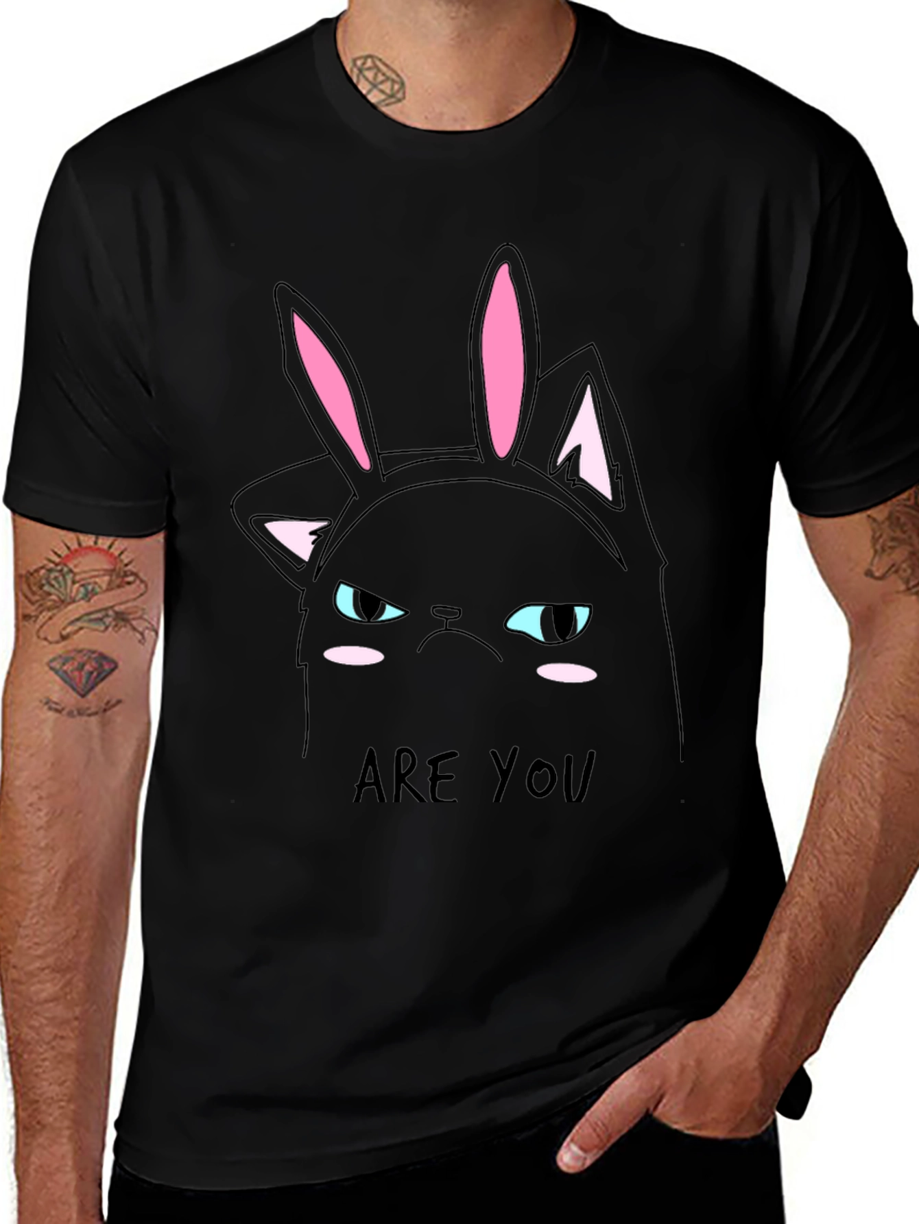 Grumpy Cat Bunny Ears T-Shirt - Mens Black Tee