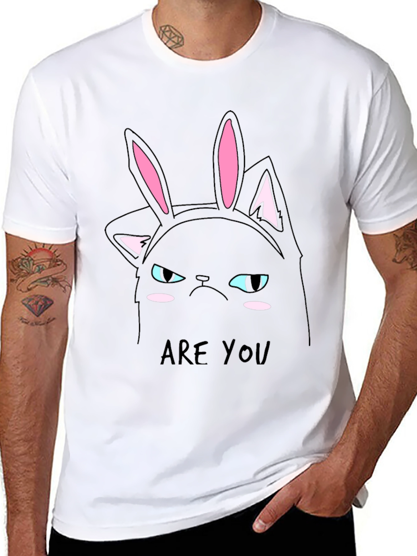 Grumpy Cat Bunny Ears T-Shirt - Mens Black Tee