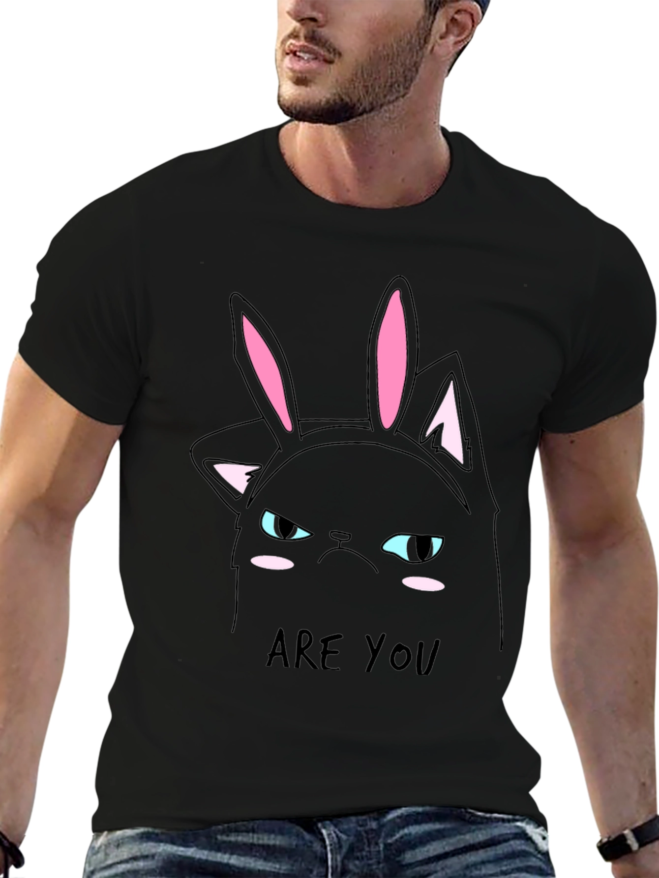 Grumpy Cat Bunny Ears T-Shirt - Mens Black Tee
